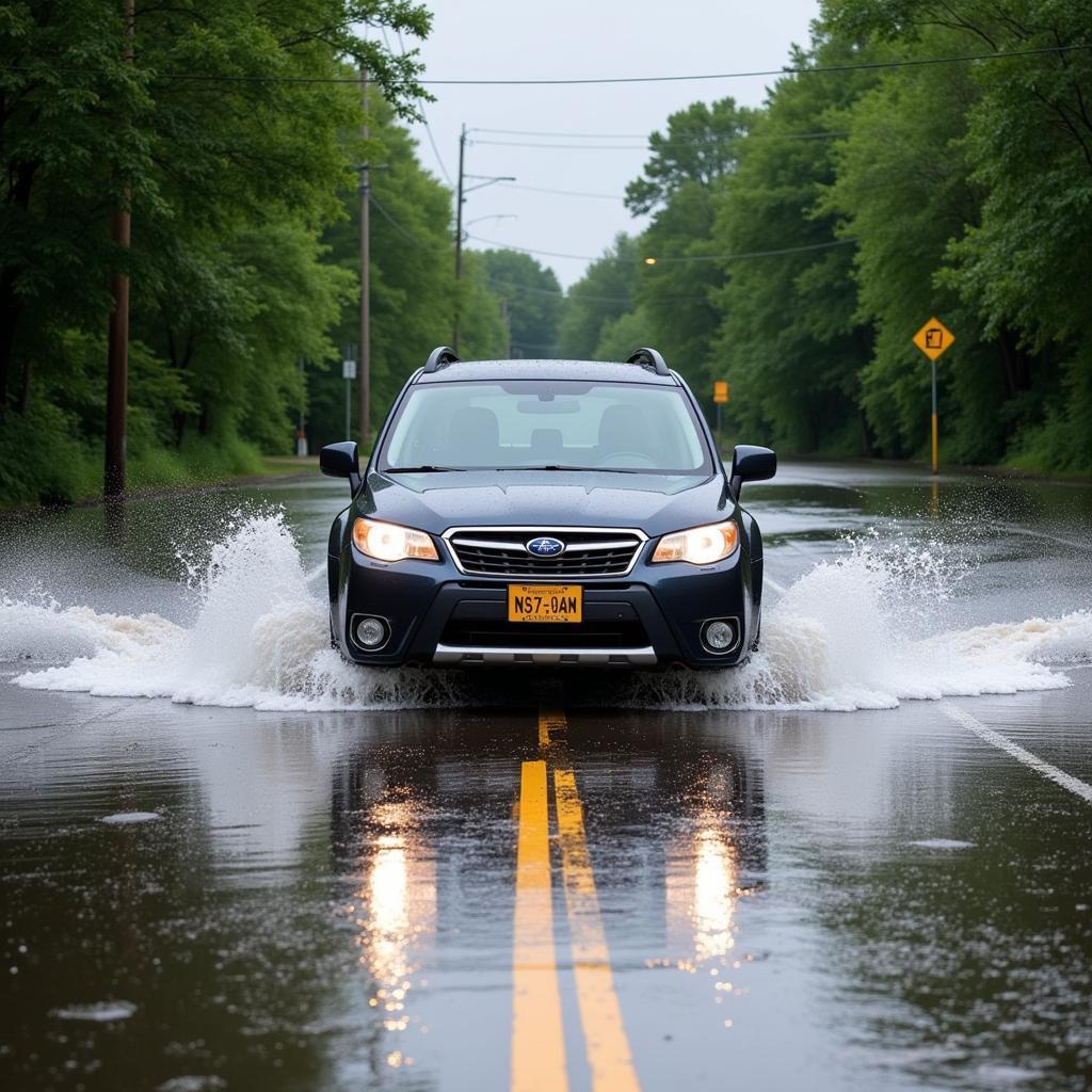 Car Driving Through Flood