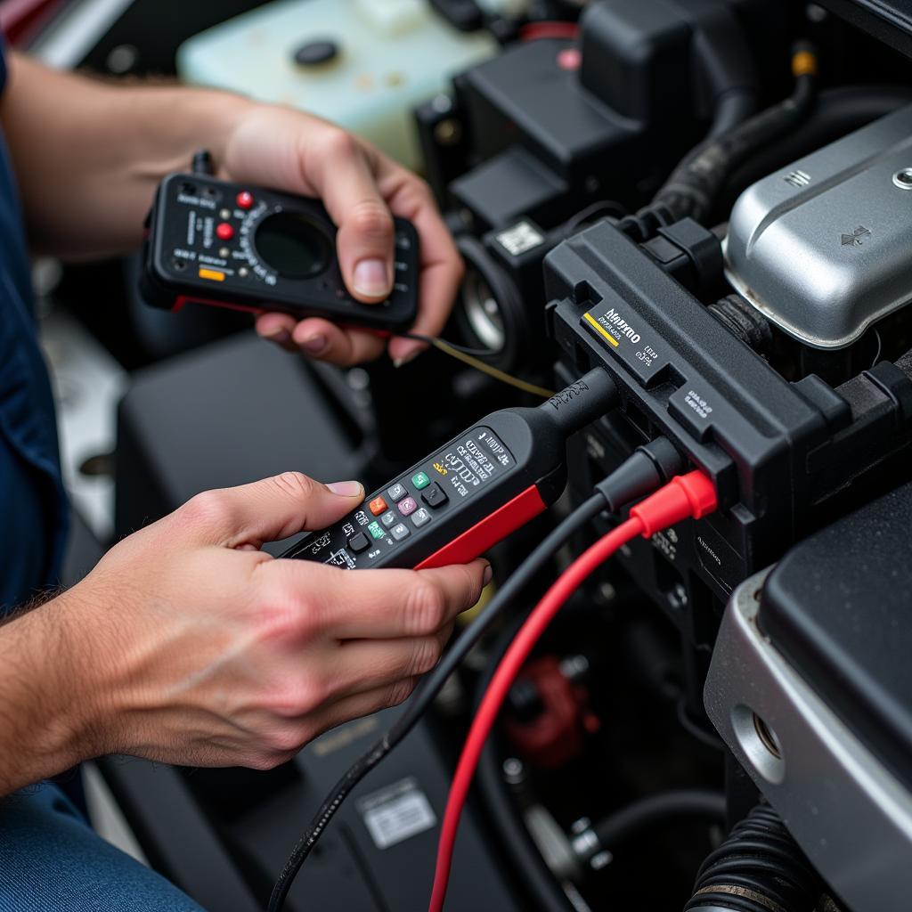 Mechanic Inspecting Car Electrical System