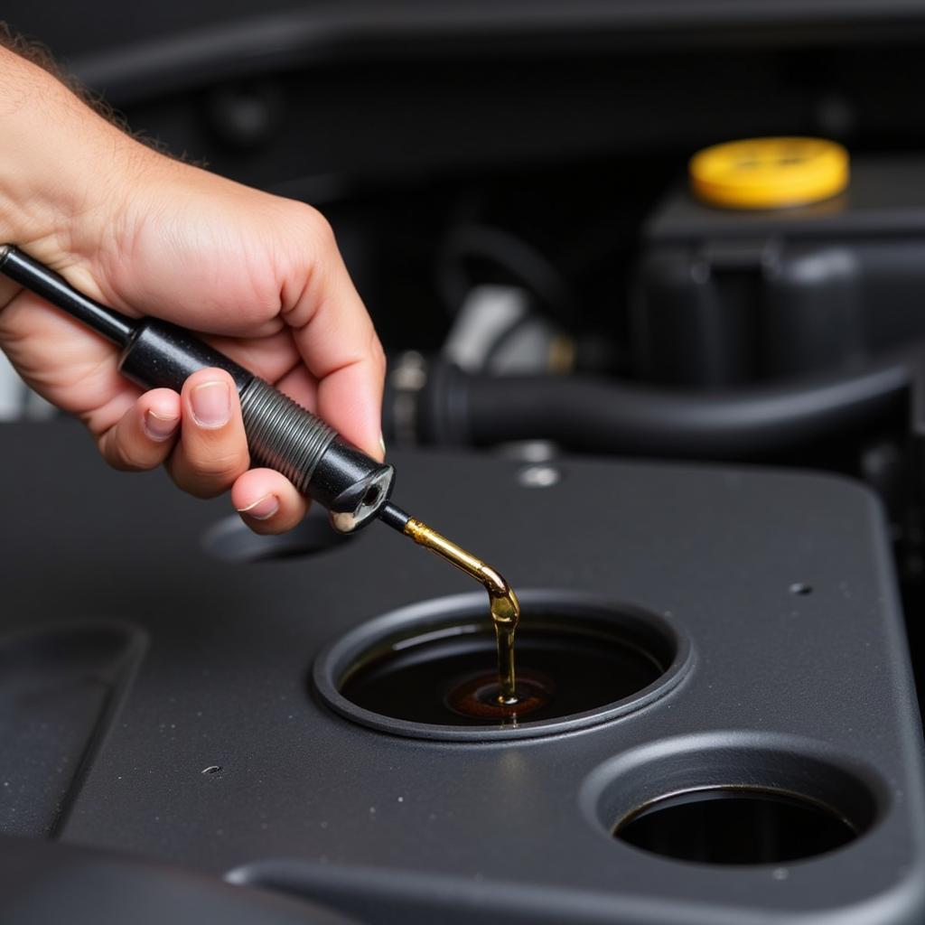 Checking Car Engine Oil with Dipstick