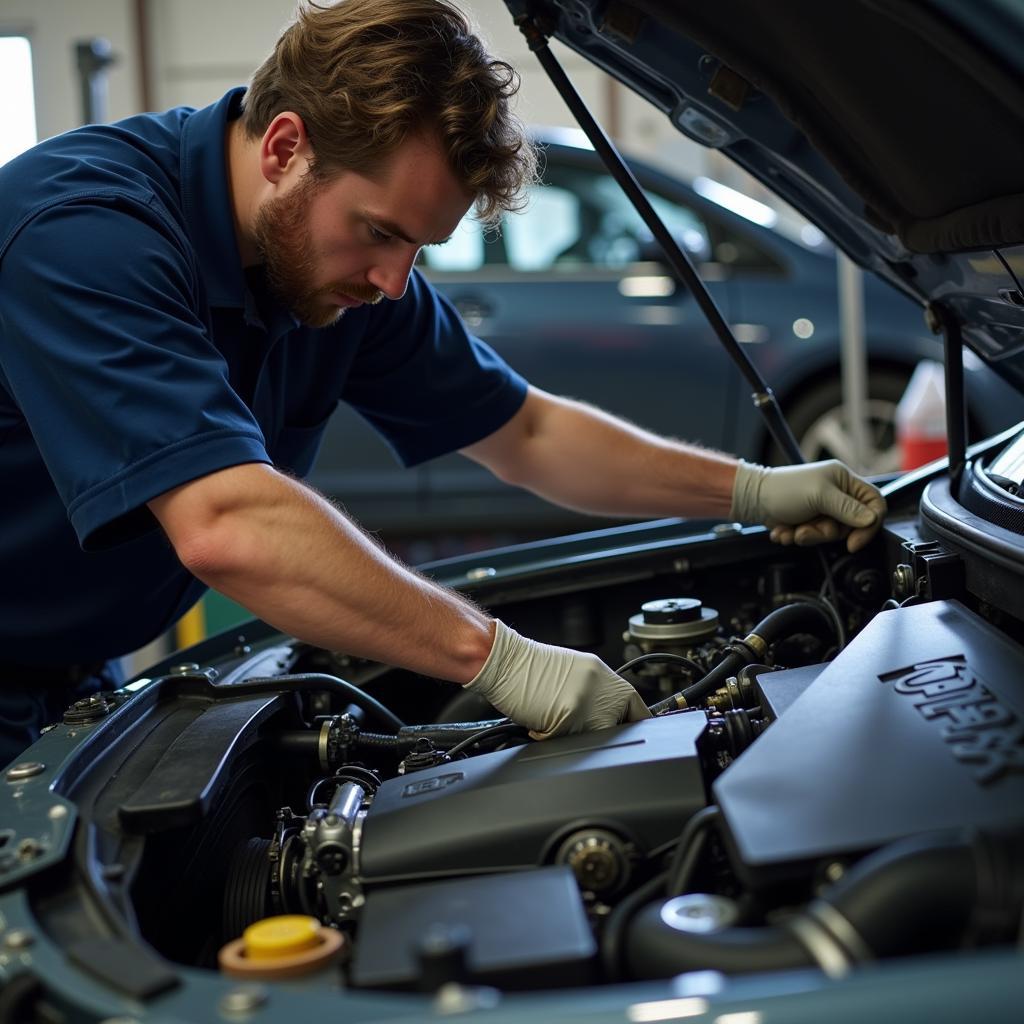 Car engine repair in progress