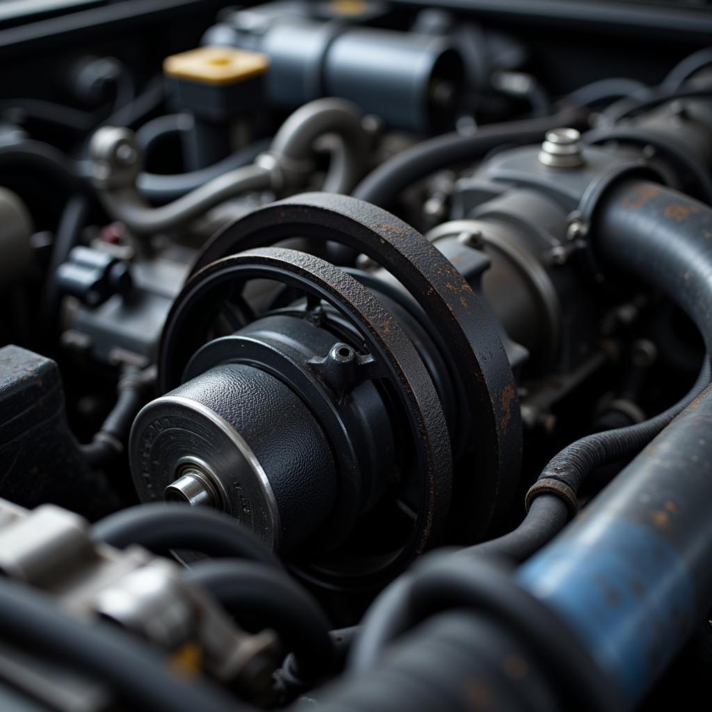 Close up of car engine timing belt