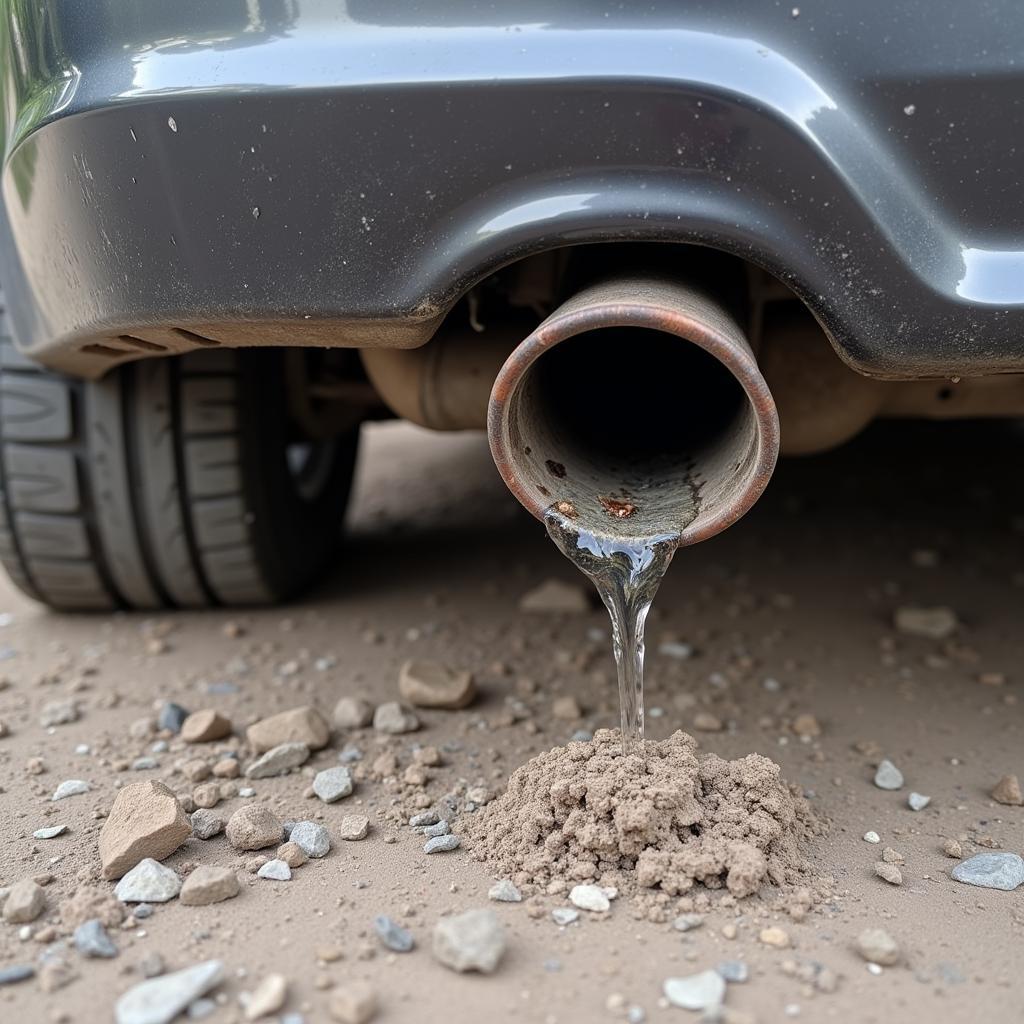 Car exhaust leak caused by uneven ground due to mole activity