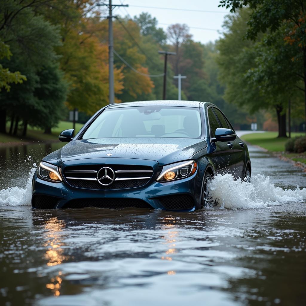 Car stranded in floodwater