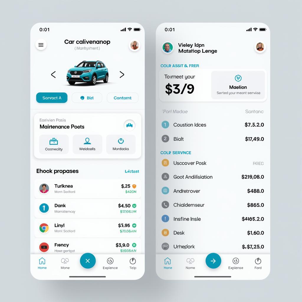 Car maintenance app interface