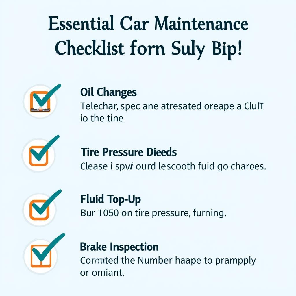 Car maintenance checklist with essential checks marked