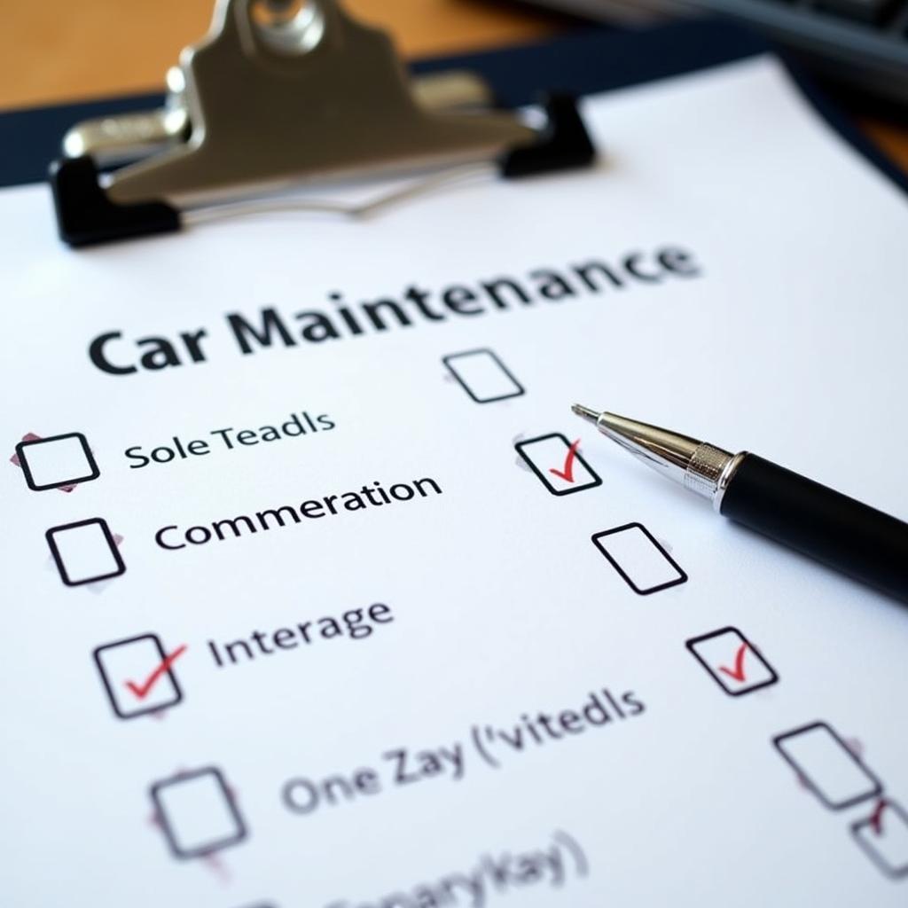 Car maintenance checklist on clipboard