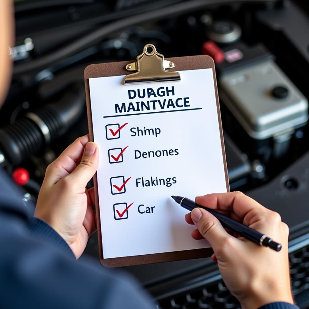 Car maintenance checklist on a clipboard