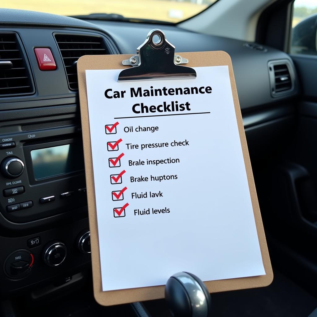 Car maintenance checklist on clipboard