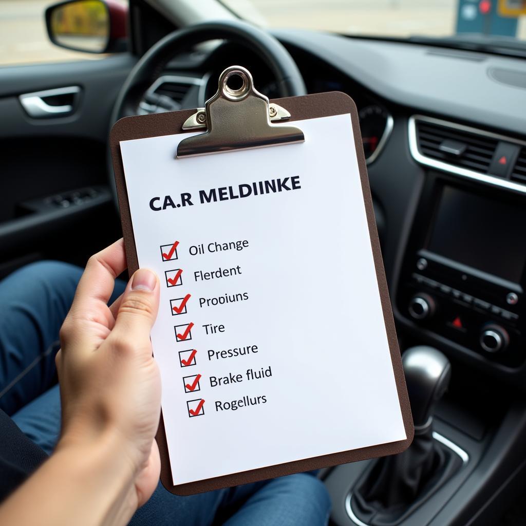 Car maintenance checklist on a clipboard