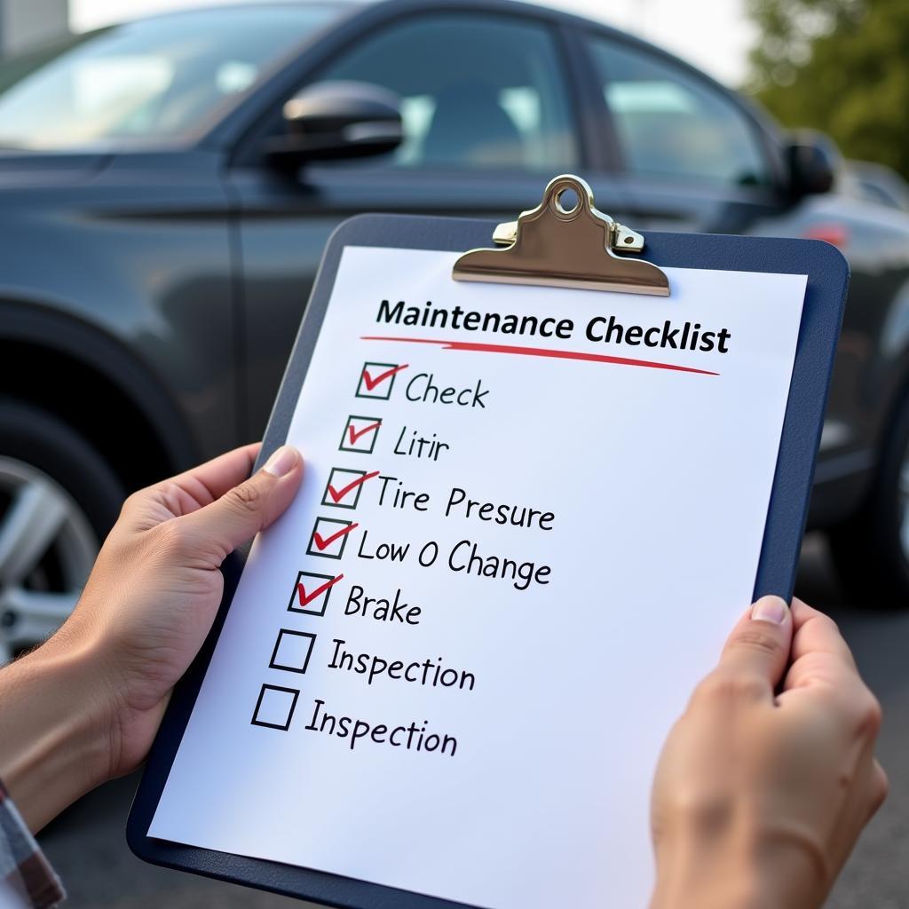 Car maintenance checklist on a clipboard