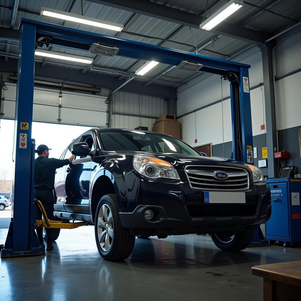 Car undergoing maintenance checkup