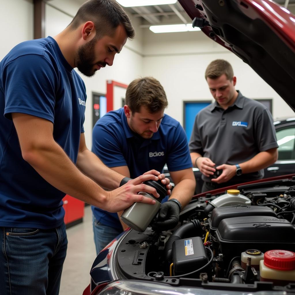 Instructor Demonstrating an Oil Change in a Car Maintenance Class in NYC