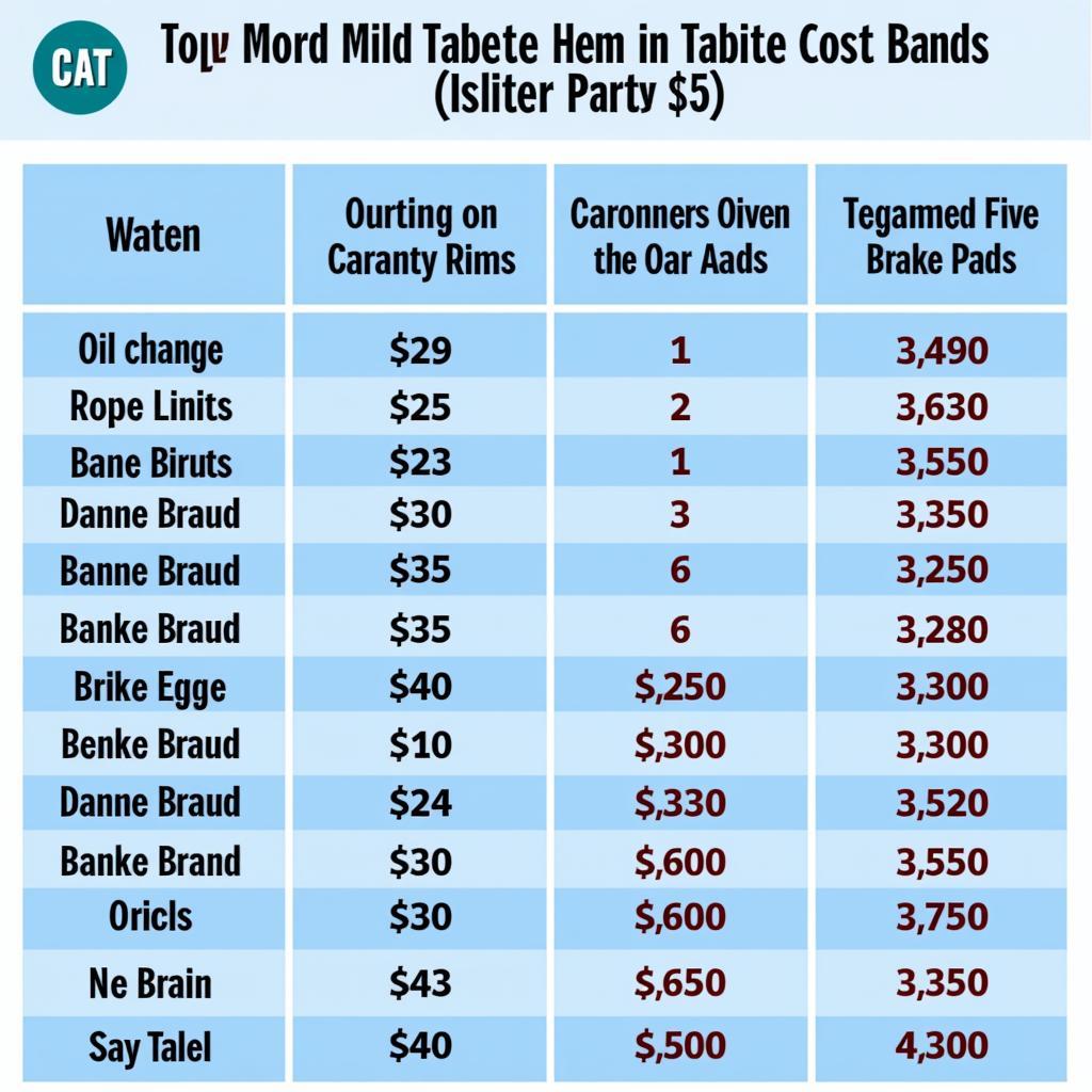 Car Maintenance Cost List Comparison