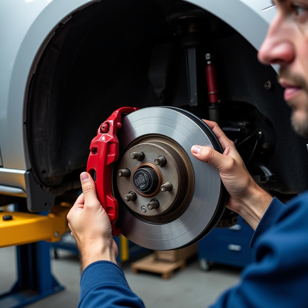 Mechanic Checking Car Brakes