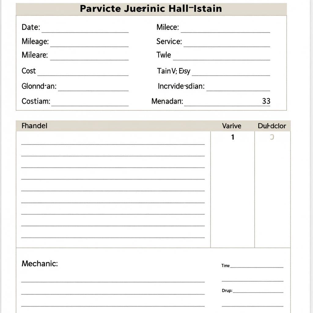 Example of a Detailed Car Maintenance Form