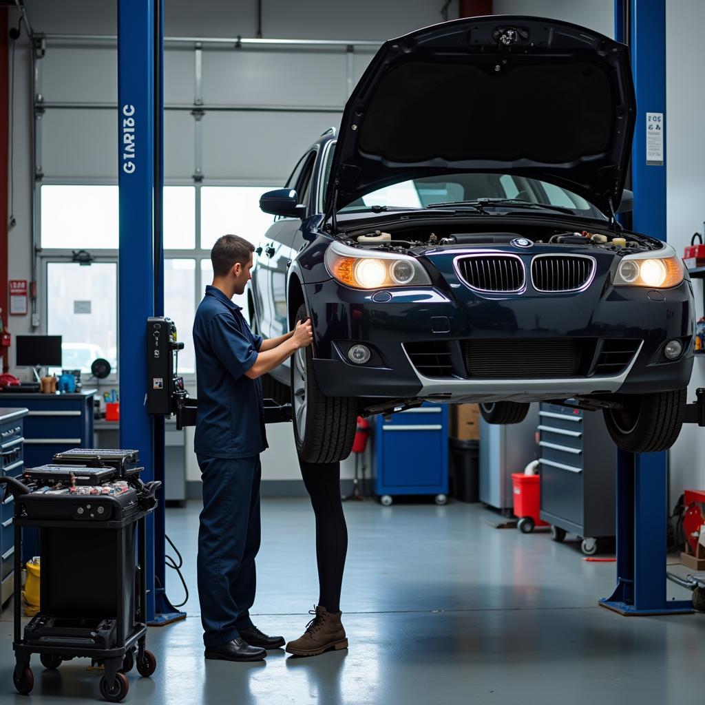 Car maintenance in progress at a garage