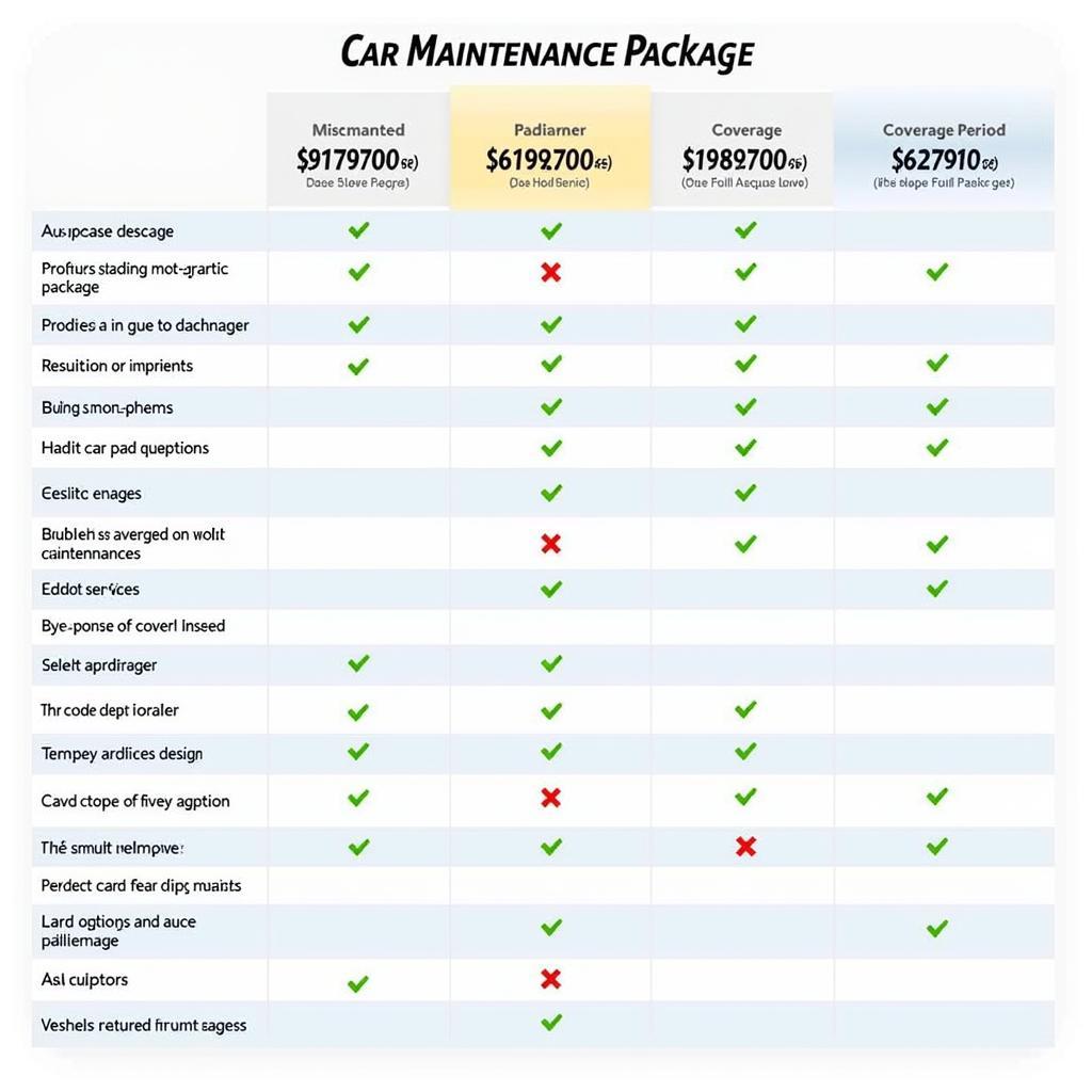 Car Maintenance Package Comparison Table