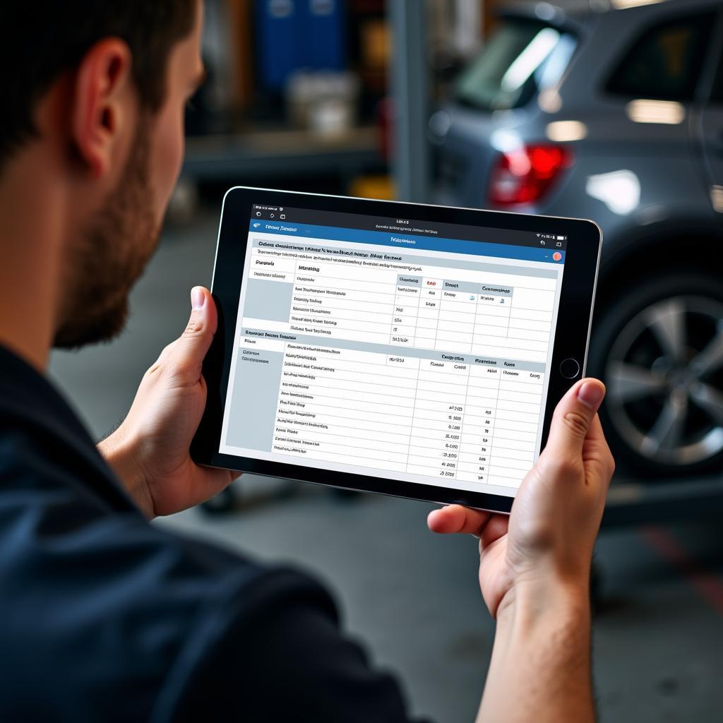 Viewing a Car Maintenance PDF on a Tablet