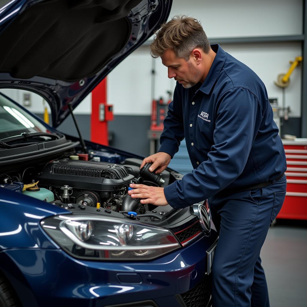 Mechanic Inspecting Car at a Service Center