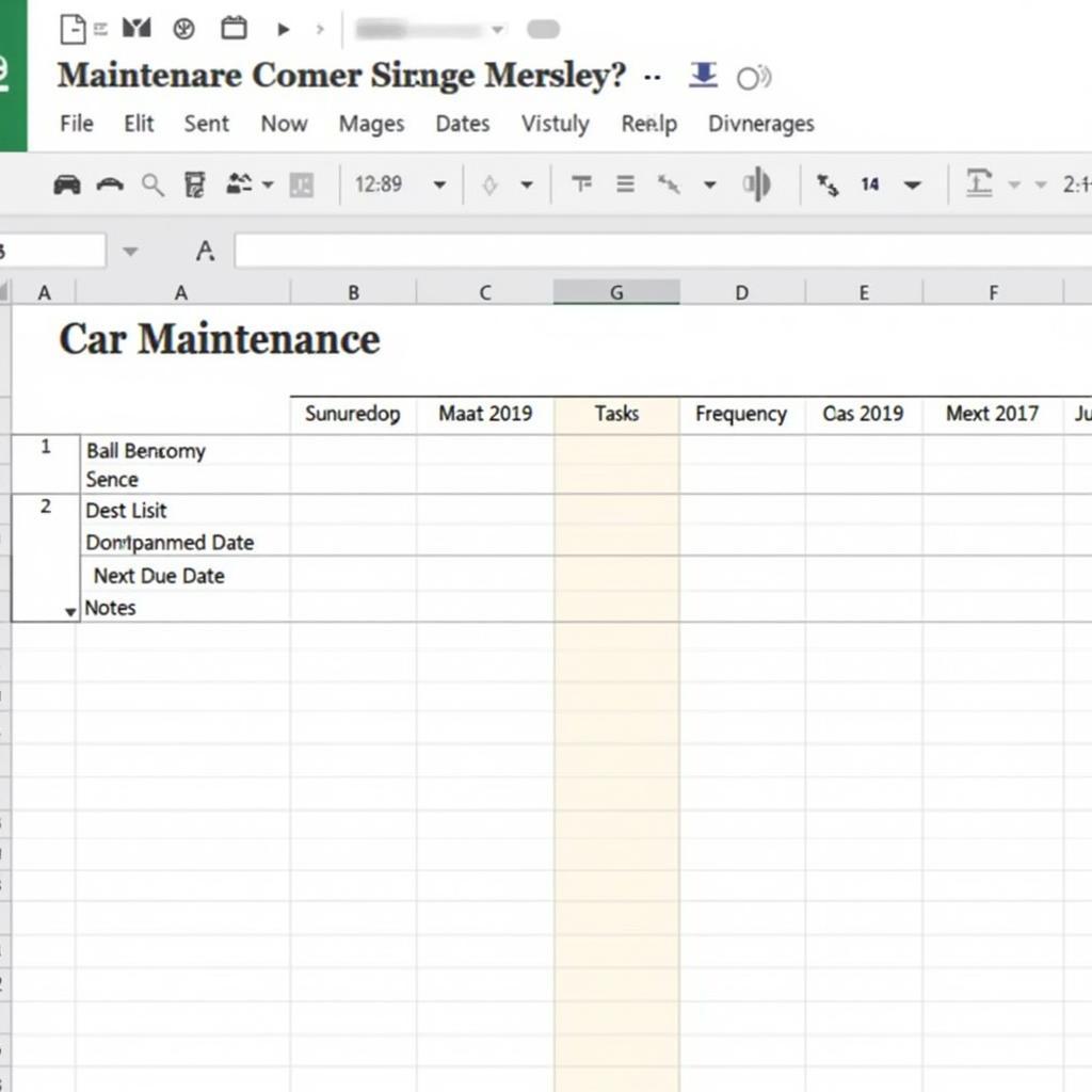 Example of Car Maintenance Spreadsheet