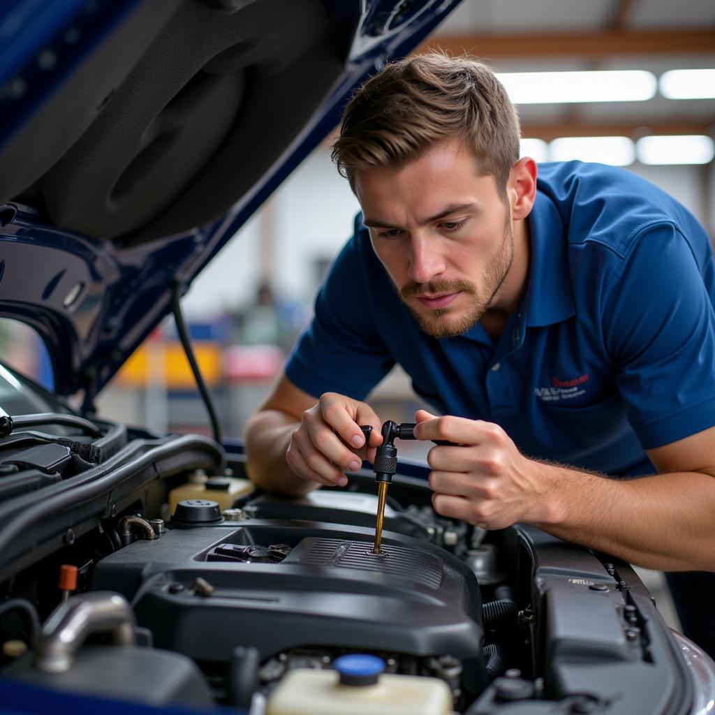 Car Mechanic Inspecting Engine