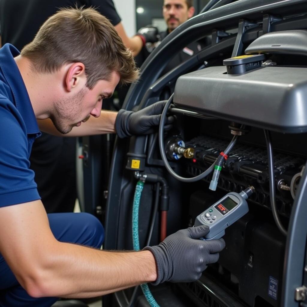 Car Mechanic Checking Fuel System