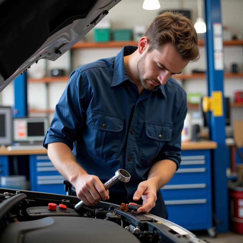 Mechanic Inspecting Car Engine