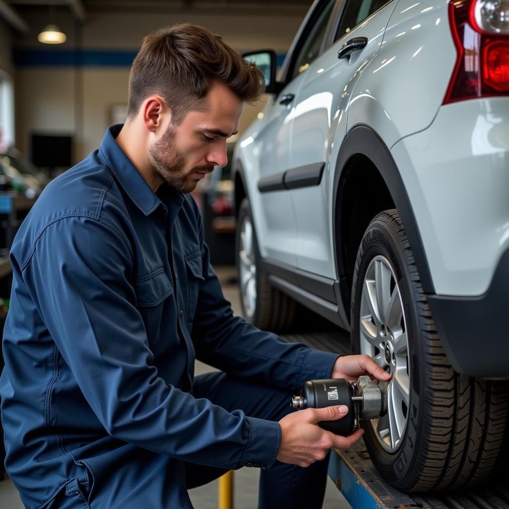 Car Mechanic Inspecting Starter