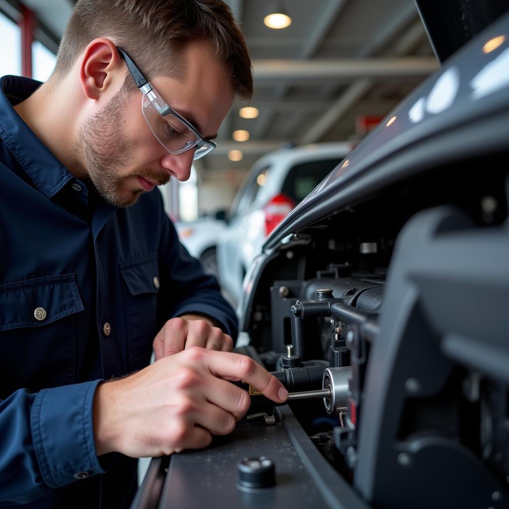 Car Mechanic Inspecting Switch