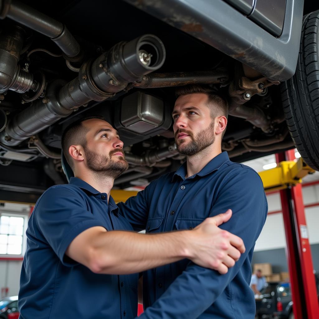 Car Mechanic Inspecting Transmission