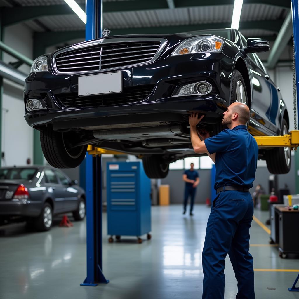 Car mechanic inspecting vehicle