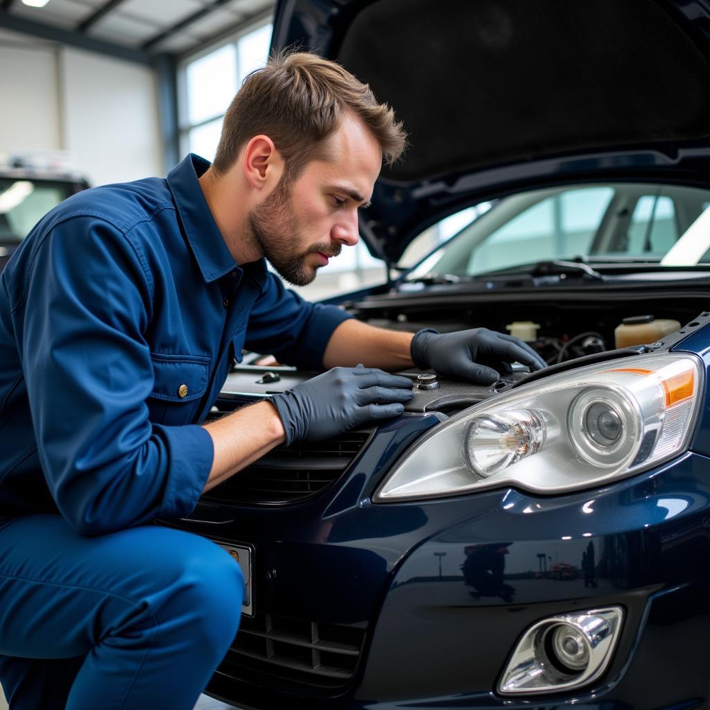 Car mechanic inspecting a vehicle