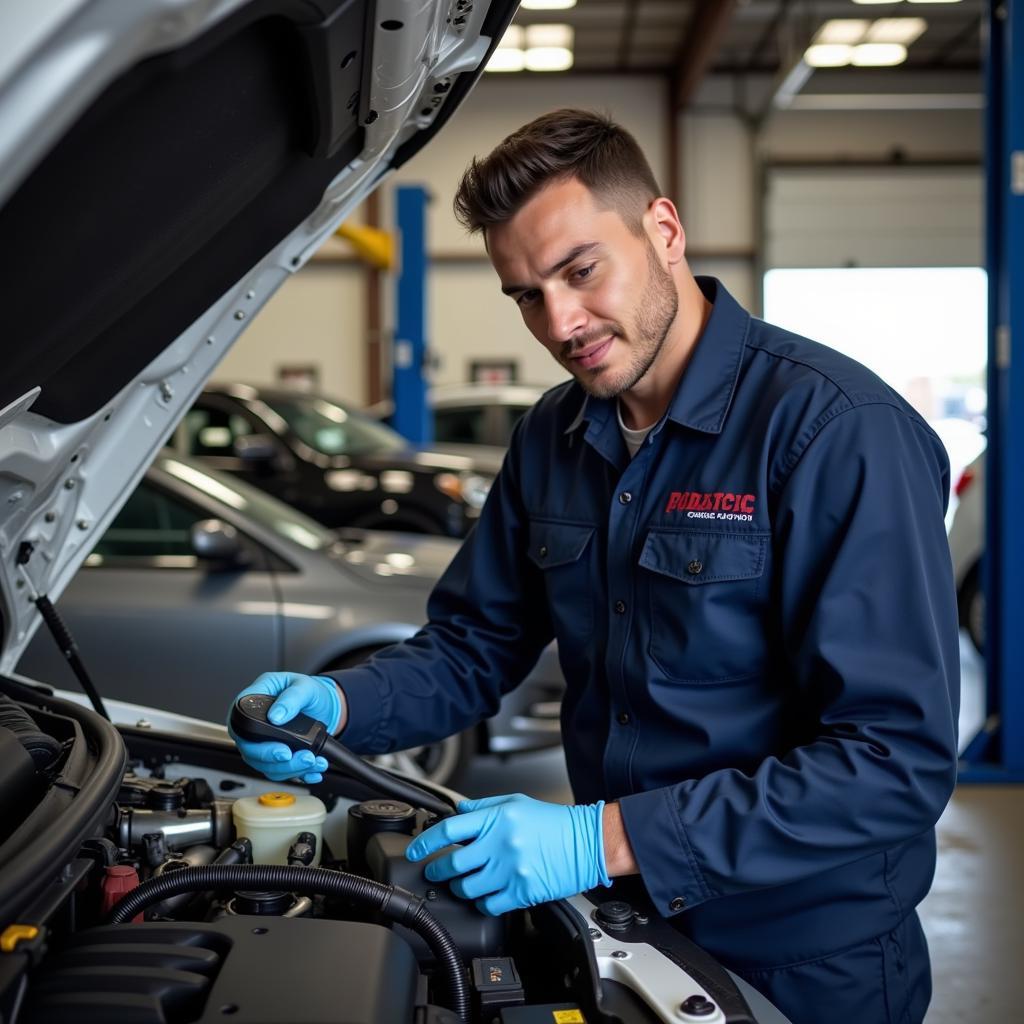 Car mechanic inspecting a vehicle