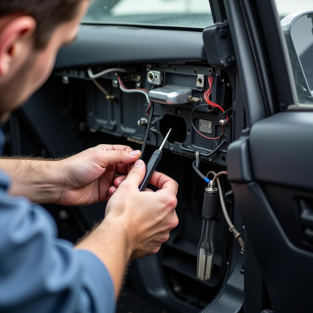 Car Mechanic Repairing Electric Window