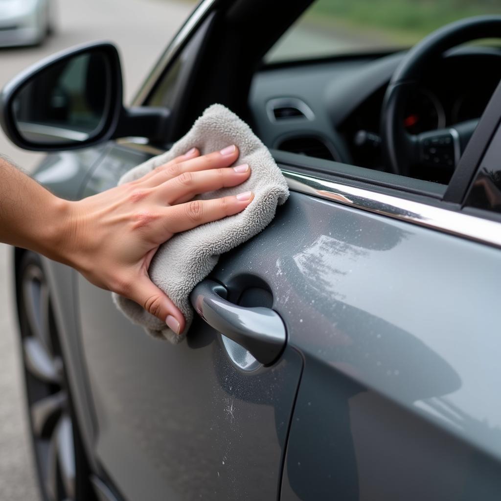 Cleaning and Polishing Car Mirror