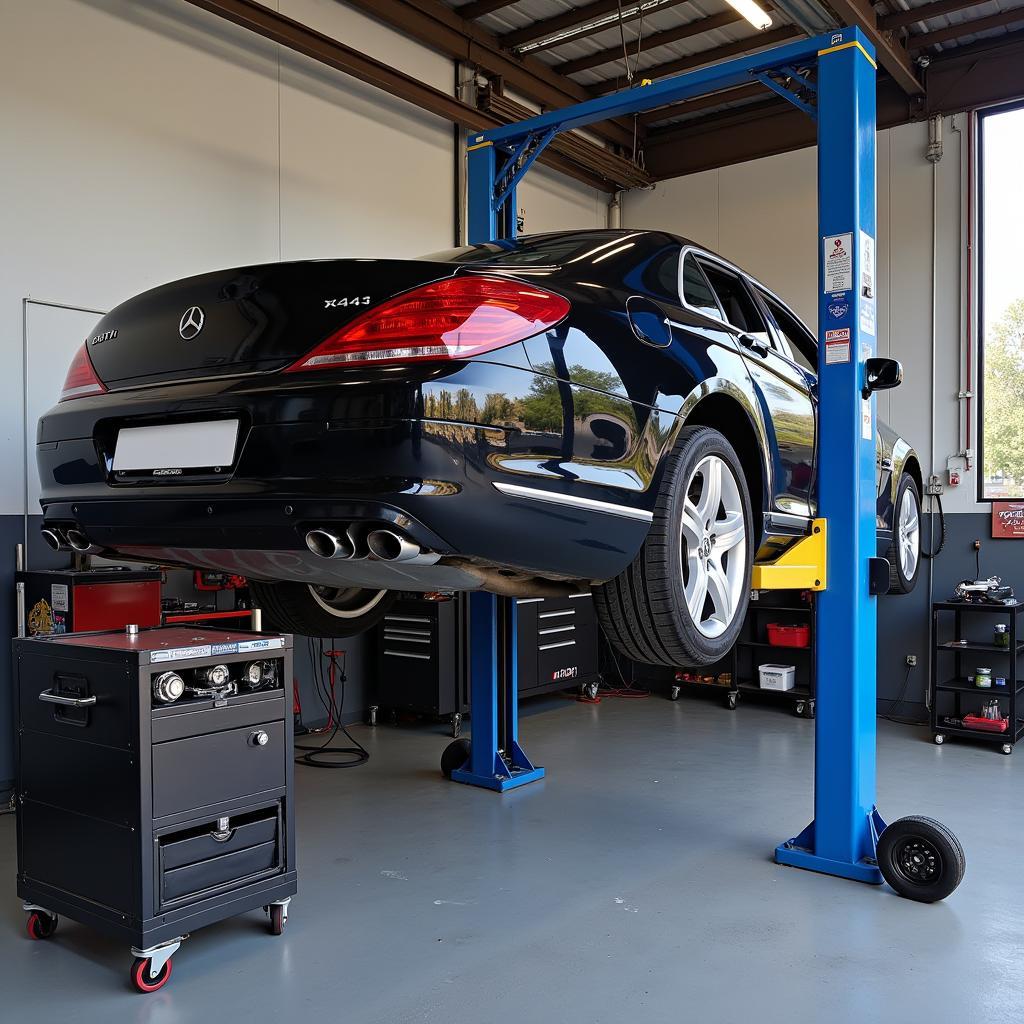 Car on Lift in Garage