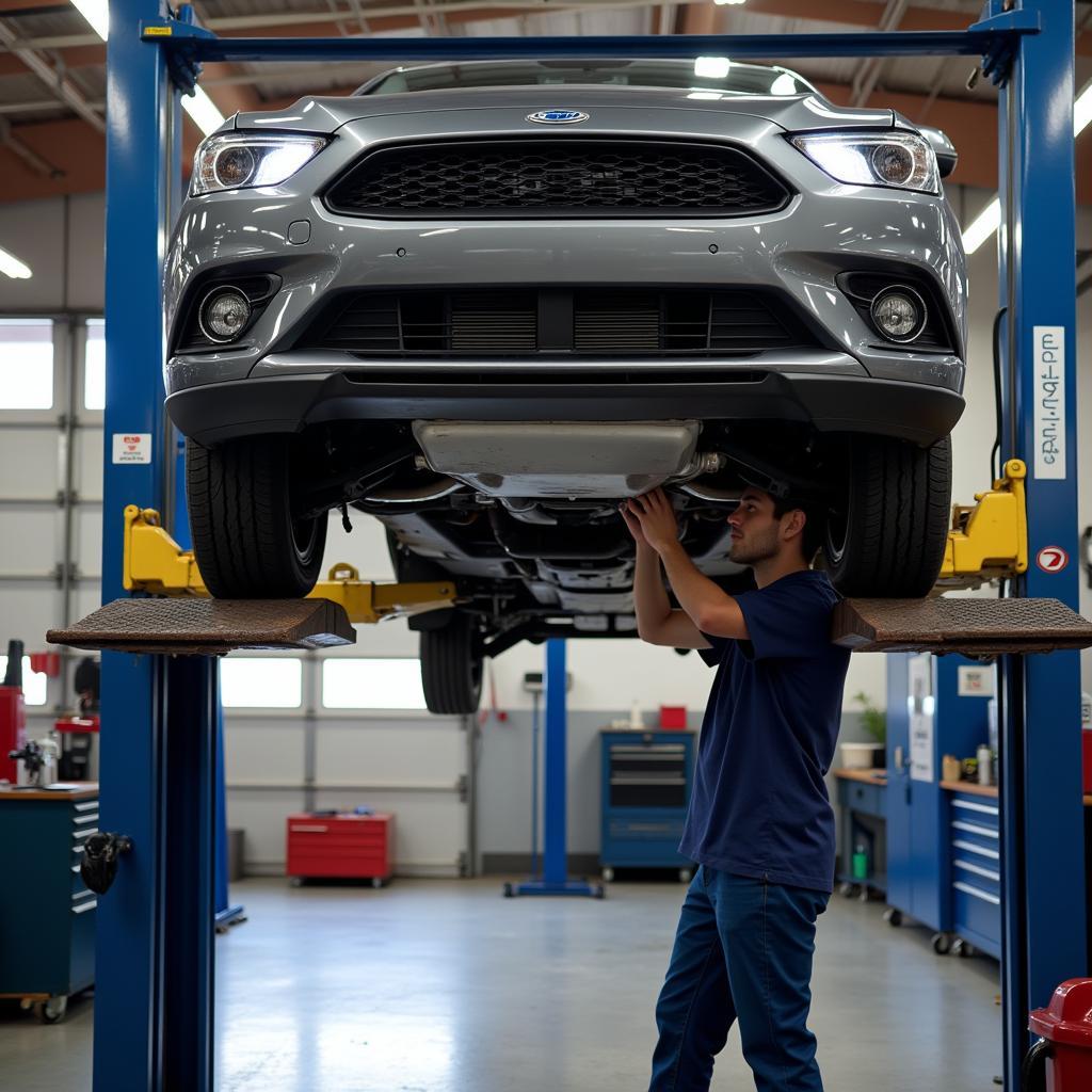 Car on Lift in Repair Shop