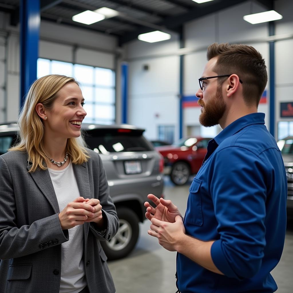 Car Owner Discussing Maintenance with Mechanic