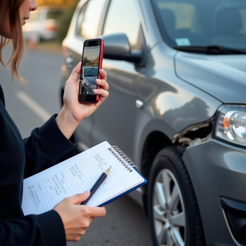 Car owner documenting damage