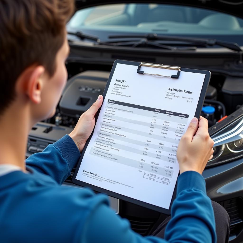 Car Owner Reviewing Maintenance Invoice