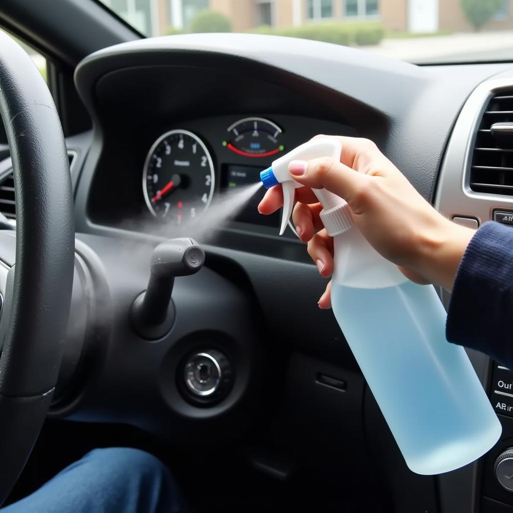 Using an AC disinfectant spray in a car