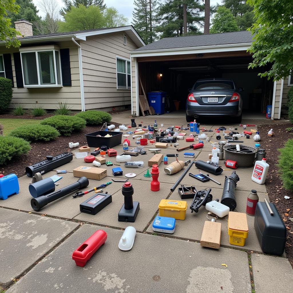 Car Parts Scattered on Driveway