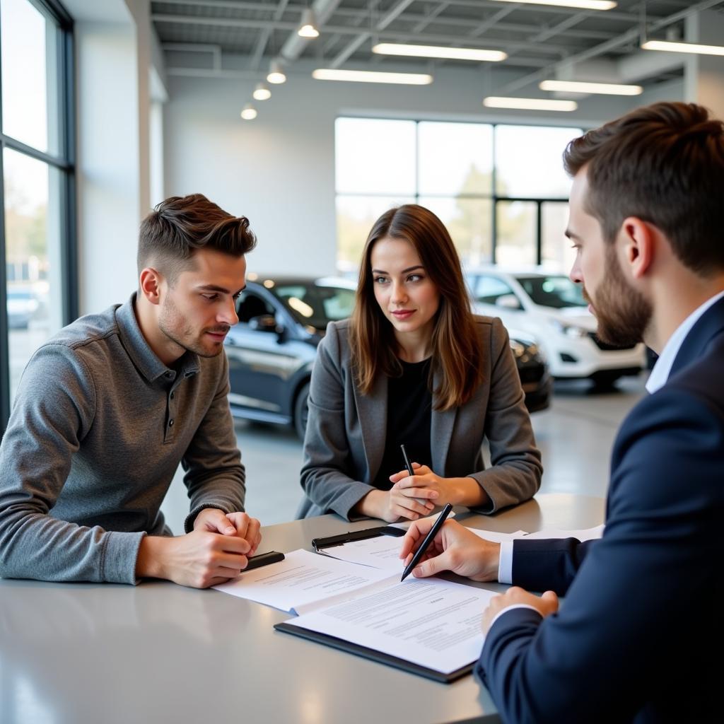 Couple reviewing a car sales contract