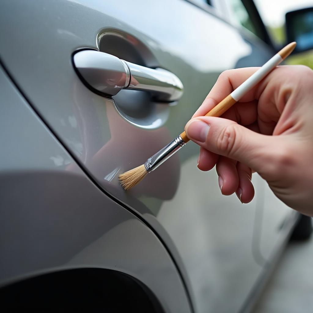 Applying touch-up paint to a car scratch