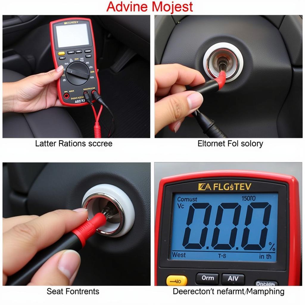 Testing the car seat heater element with a multimeter.