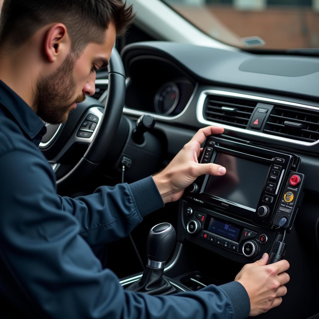 Car Stereo Repair Technician Diagnosing a Problem