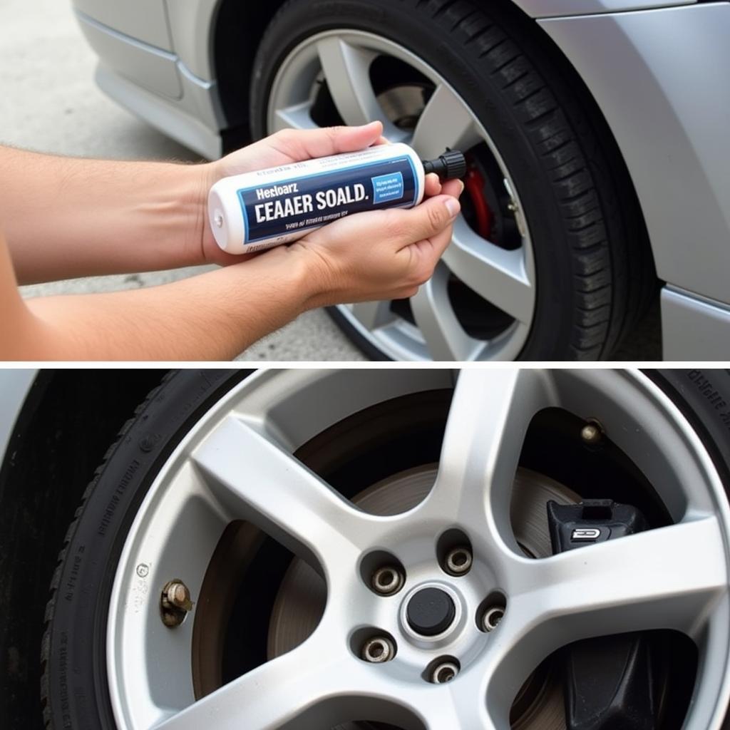 Using a car tire puncture repair kit