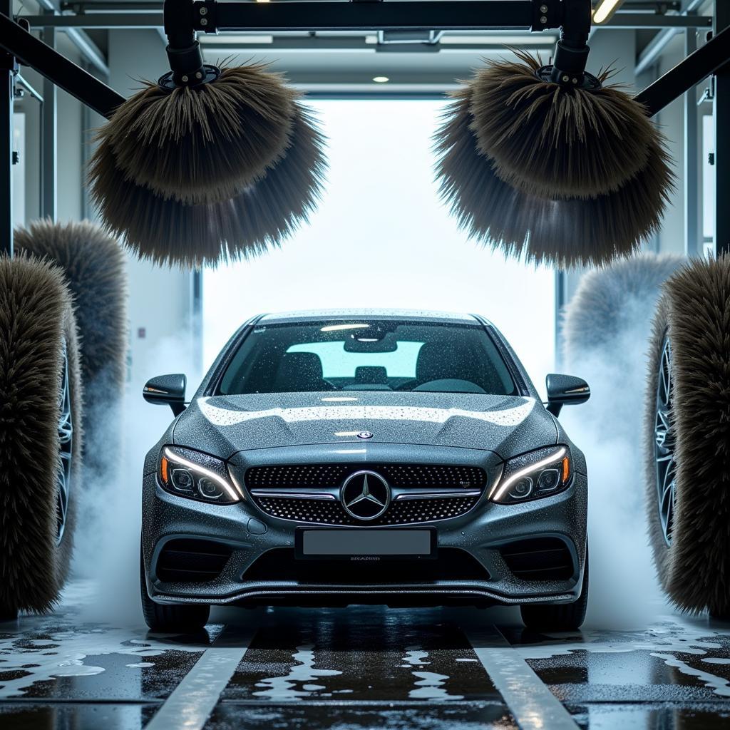 Car going through a car wash.