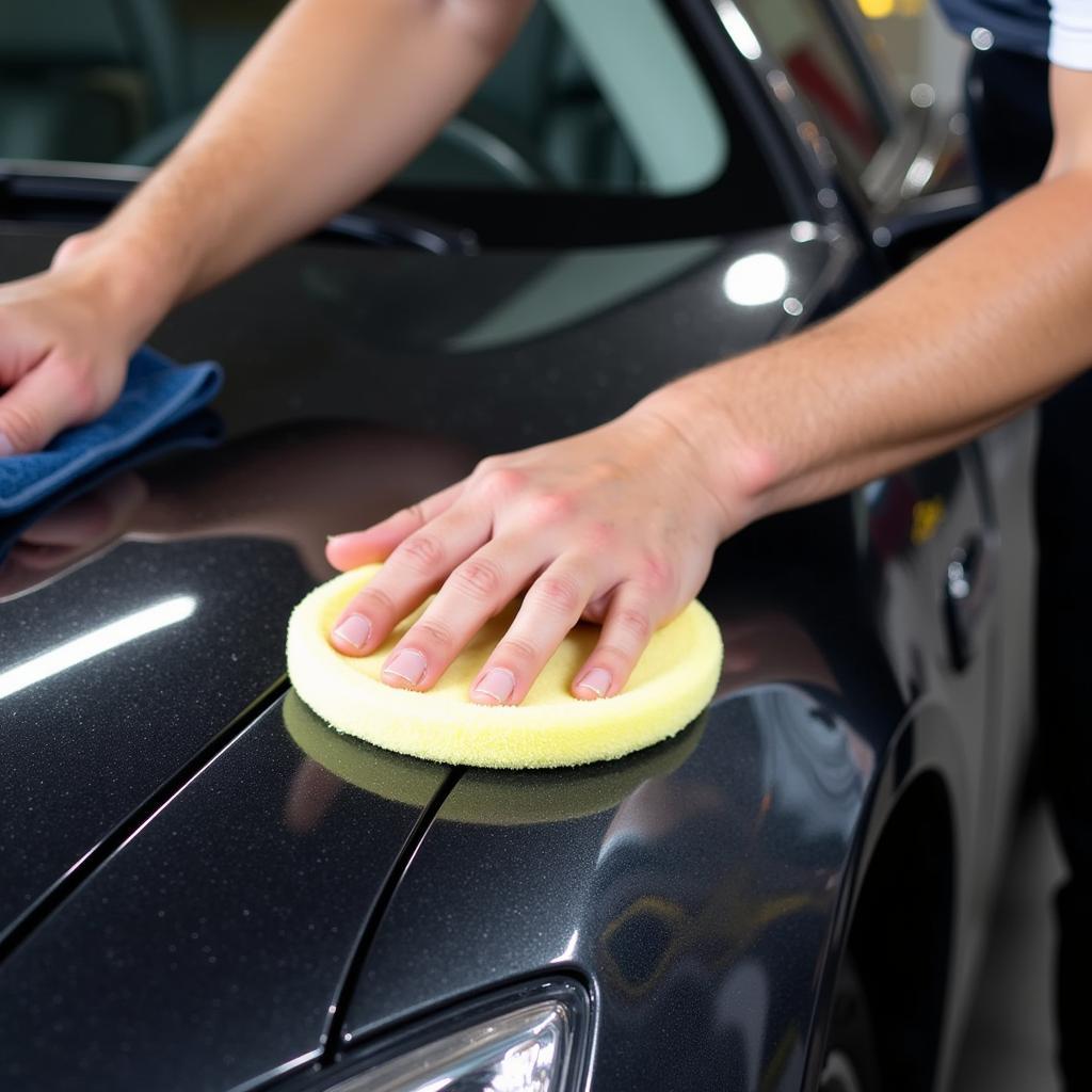 Applying car wax for protection