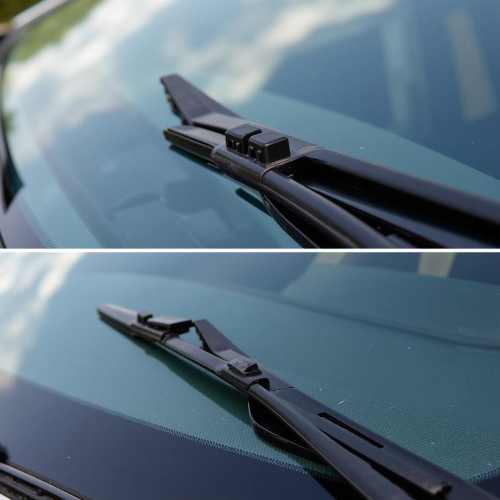 Close-up of car windshield wiper blades